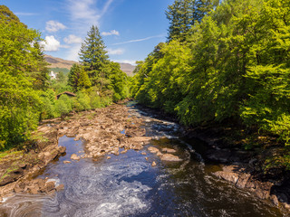 The numerous waterfalls of the Falls of Drochet, Killin Scotland, UK