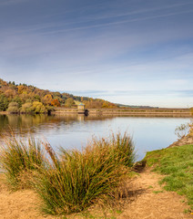Fototapeta na wymiar Fernilee reservoir on a beautiful Autumn afternoonin the Goyt Valley, peak district, Cheshire, UK.