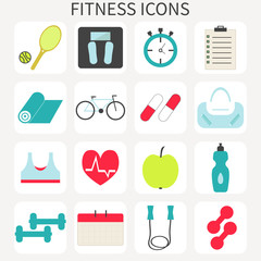 Fitness icons for healthy lifestyle. Vector illustration.