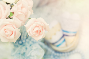 Pastel Background - Tender Roses on Lace Texture - Greeting Card - Romantic Concept