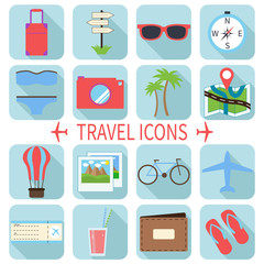 Travel icons set. Flat style.