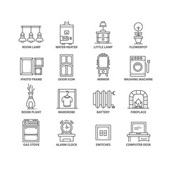 Thin line flat interior isolated black icons