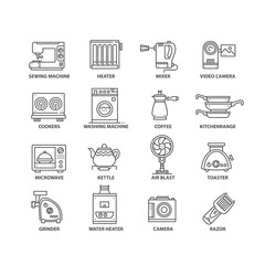 Thin line home appliances isolated black icons