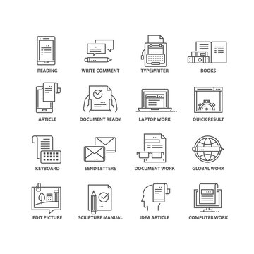 Thin line flat blogging isolated black icons