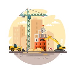Naklejka premium Construction site, building a house. Vector illustration.