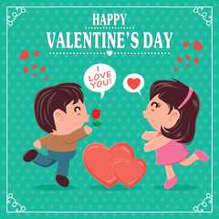 Vintage Valentines Day poster design with couple