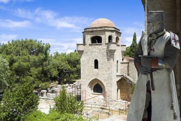 Fototapeta na wymiar Medieval knight in Filerimos Monastery built by the Knights of Saint John, Rhodes Island, Greece