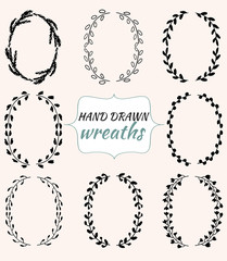 hand drawn wreaths. Vector illustration.