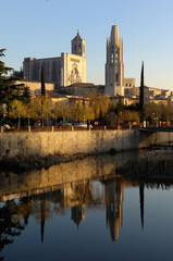 Cathedral and Sant Feliu Church, Girona, Catalonia, Spain