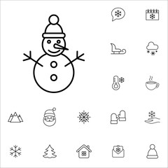 snowman snow vector line icons set