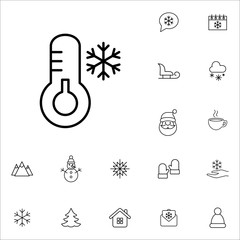 thermometer cold temperature snow winter vector line icons set