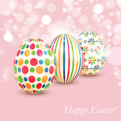 Set of colorful Easter eggs on shiny background
