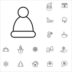 snow hat cap vector line icons set