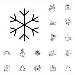 snowflake snow winter cold  vector line icons set