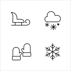 winter cold snow line icons set