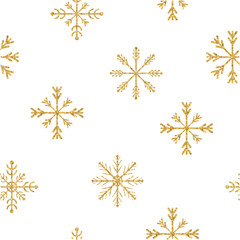 Gold snowflakes seamless pattern. Vector illustration.