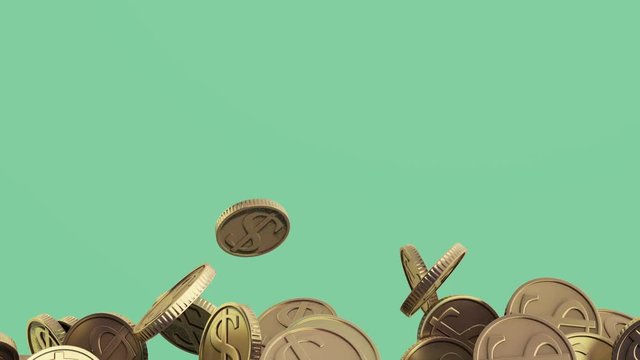 Rain from the golden coins HQ animation 3d render