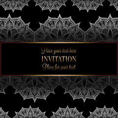 Wedding invitation or card , intricate lace mandala. Silver metal shades, Islam, Arabic, Indian, Dubai.