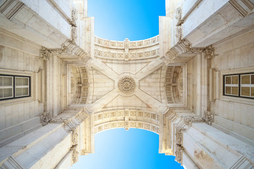 Rua Augusta Arch, Lisbon, shot from a low angle. Portugal.