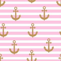 Anchor pattern on stripes background. Vector illustration.