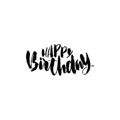 Happy birthday lettering for invitation and greeting card, prints and posters. Hand drawn inscription, calligraphic design. Vector illustration.