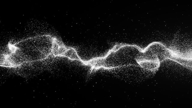 Black and white energy wave graphic background.