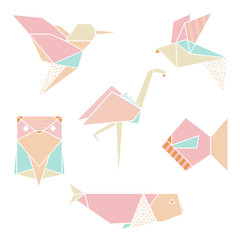 Origami animals set. Vector illustration. - 136041436