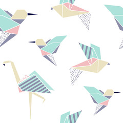 Origami birds seamless pattern. - 136041456