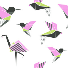 Origami birds seamless pattern.