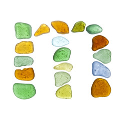sea glass peices  on white
