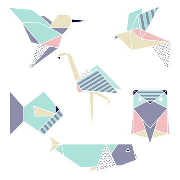 Origami animals set. Vector illustration.