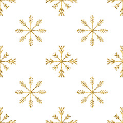 Gold snowflakes seamless pattern.