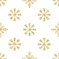 Gold snowflakes seamless pattern.