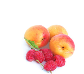 Peaches and berrys on white background