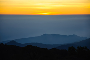 First sunrays at the skyline in Chiang Mai, Thailand