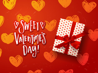 valentine`s  Card design . Hand drawn calligraphy "sweet valentines day"