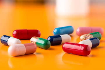 Heap of colorful drugs and pills