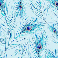 Naklejki  Watercolor seamless pattern with peacock feathers