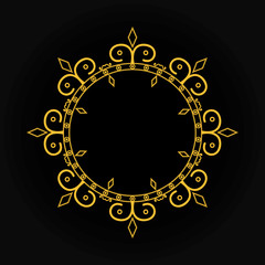 Gold vintage frame on black background. Line art monogram for your design.