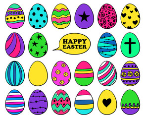 Colorful Cartoon Set Of Easter Egg icons.
