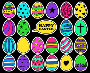 Colorful Cartoon Set Of Easter Egg icons.