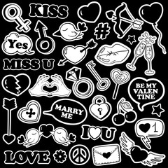 Set Of Love Stickers In 80s-90s Pop Comic Style.