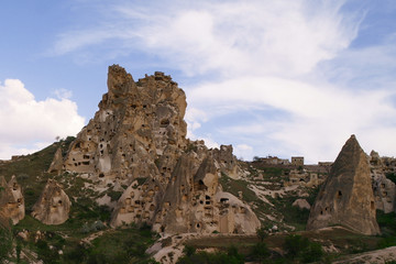 Ancient caved "castle" in Cappadocia, unique national park in Turkey