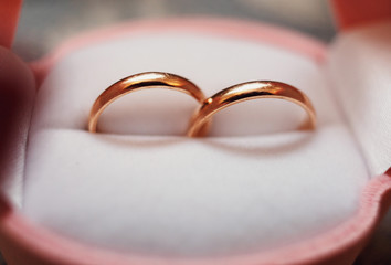 The wedding rings stand in box