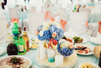 The decorations stand on the table  in restaurant