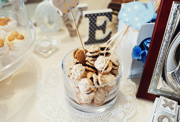 The buffet table with cakes