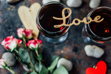 Top view of Valentine's day dinner