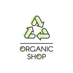 Vector Icon Style Illustration Logo for Organic Vegan Healthy Shop or Store. Green Recycle Sign