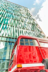 Foto op Plexiglas London red bus against modern skyline © jovannig