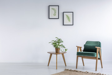 White interior with kale green chair